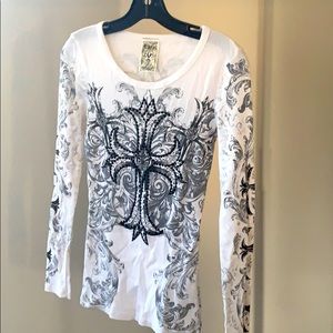 White Vocal long sleeve rhinestones fleur di lis